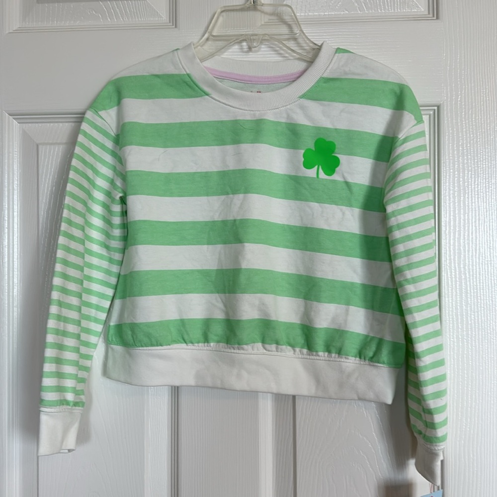 New! Girls' St. Patrick's Day Green Striped Pullover Sweatshirt- Size Small